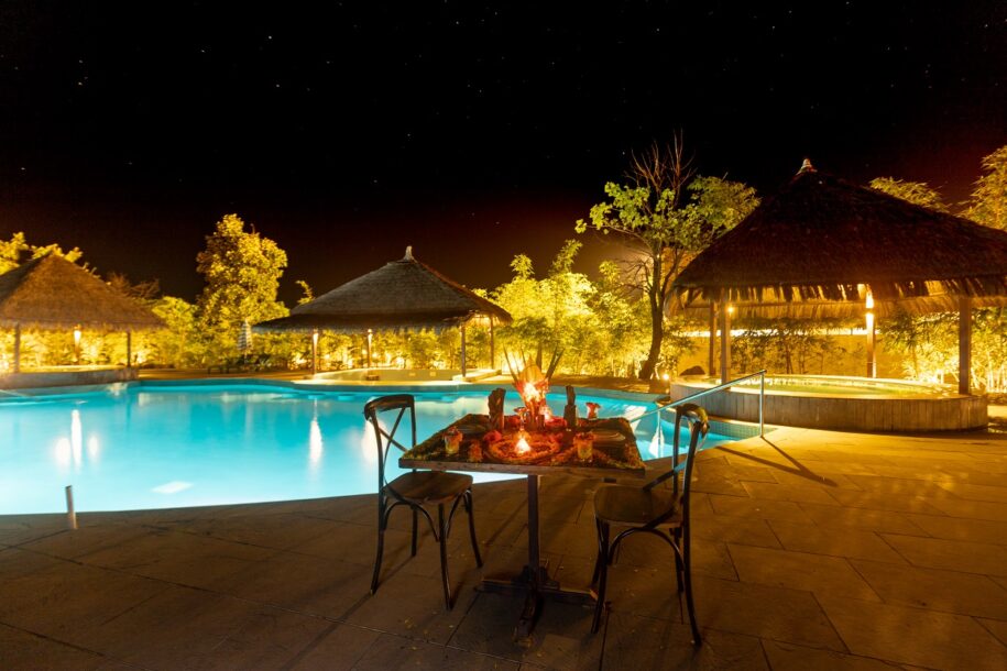 extravagant night pool view in mayur the karma resort